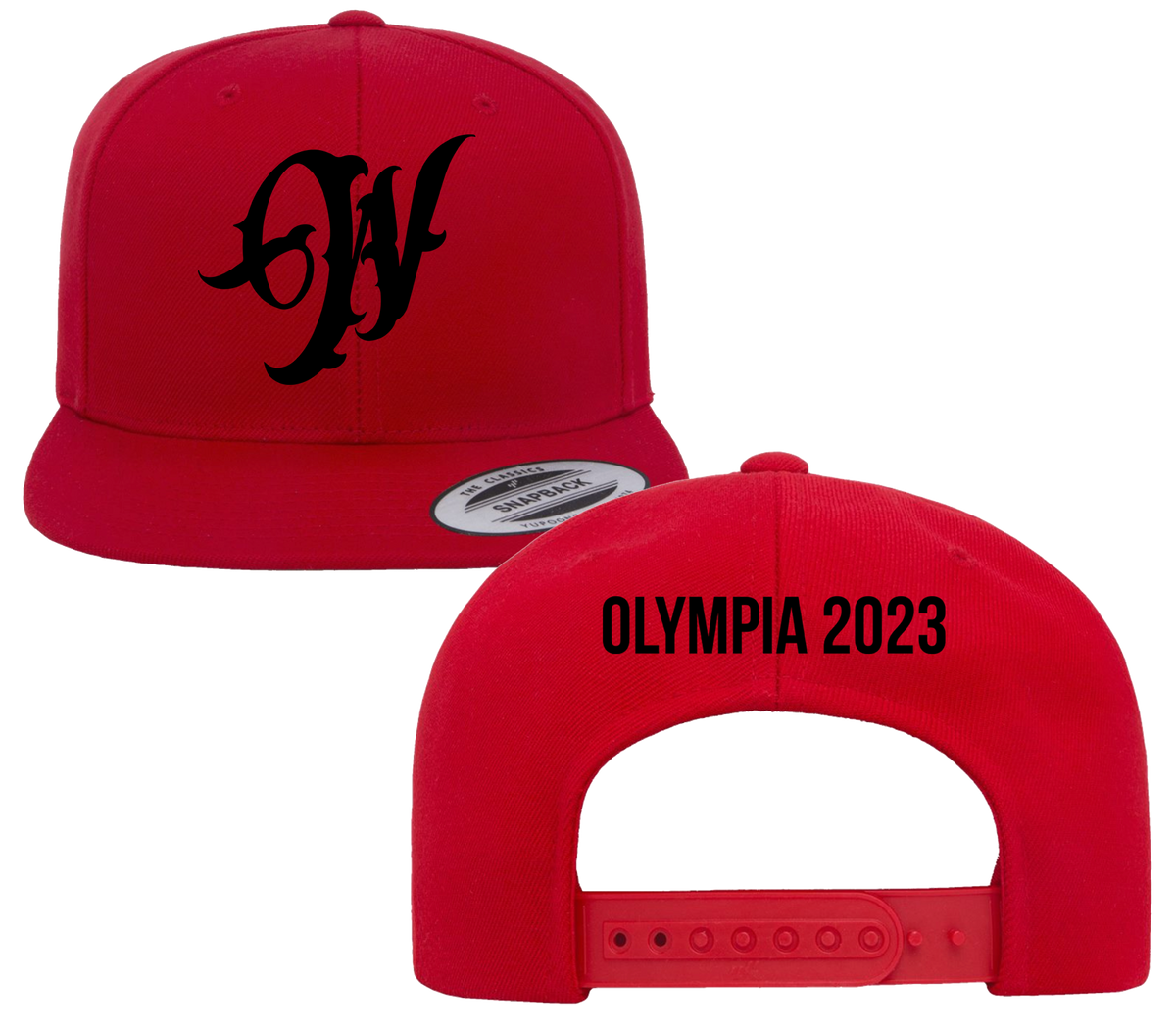WYCKED APPAREL SNAP BACK HAT - OLYMPIA 2023 - BLACK ON RED