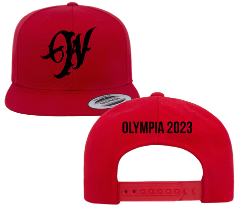 WYCKED APPAREL SNAP BACK HAT - OLYMPIA 2023 - BLACK ON RED